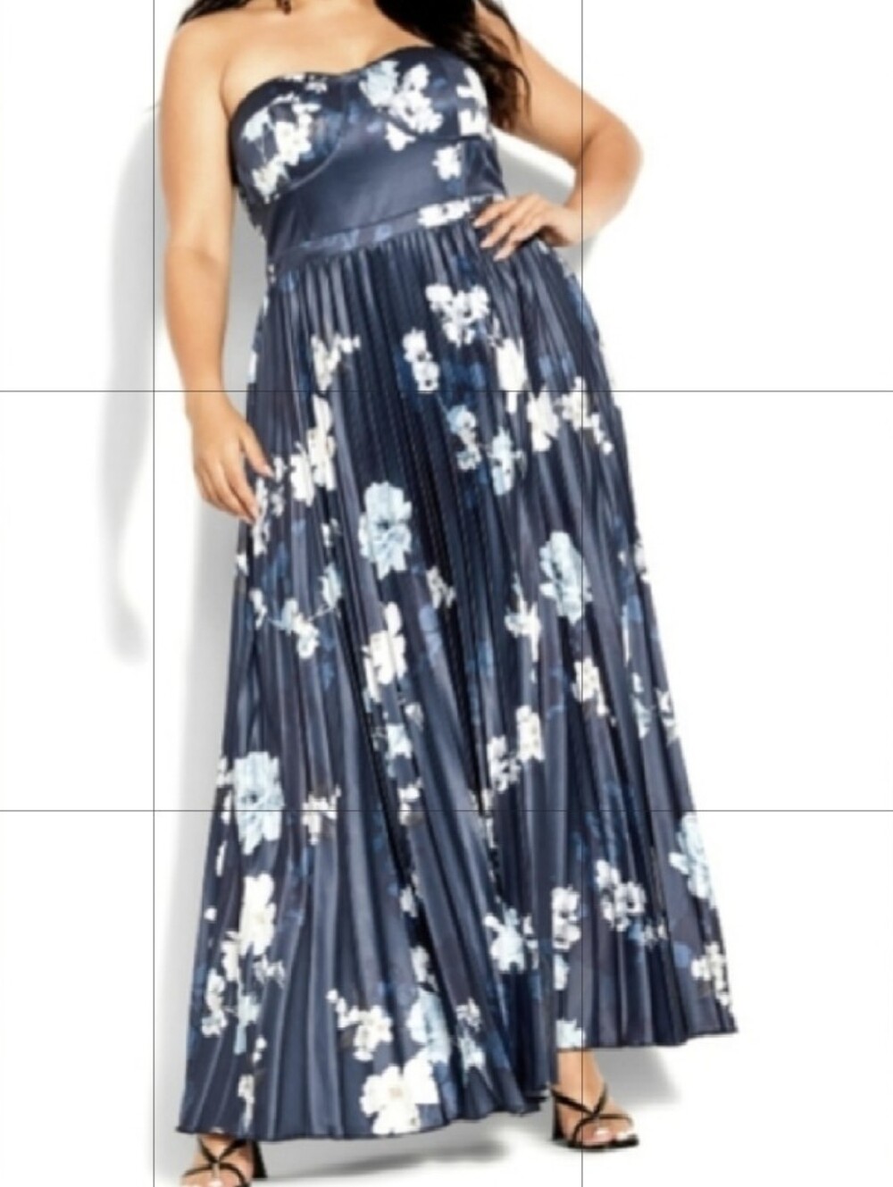 City Chic  Navy Blue Floral Pleated Maxi Dress